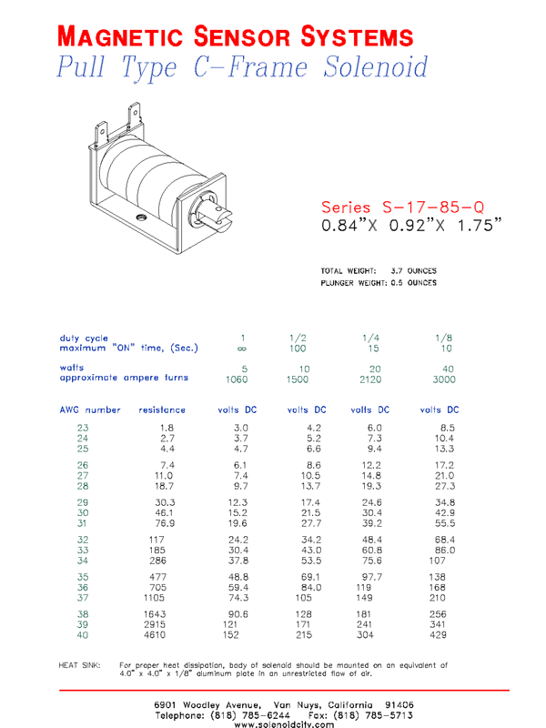 Open Frame Pull Solenoid S-17-85Q, Page 1