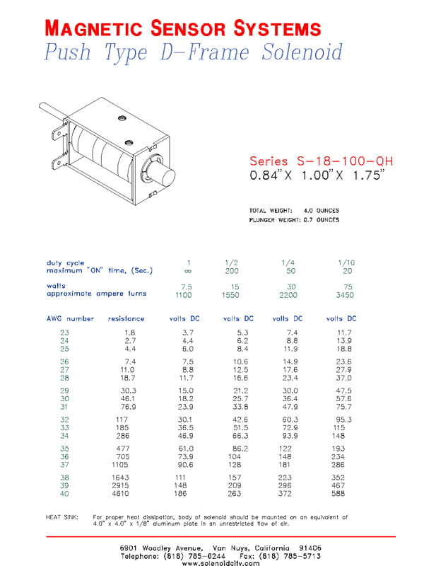Open Frame Push Solenoid S-18-100QH, Page 1