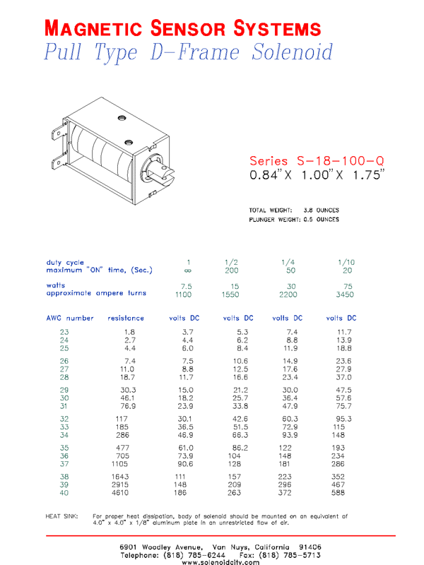 Open Frame Pull Solenoid S-18-100Q, Page 1