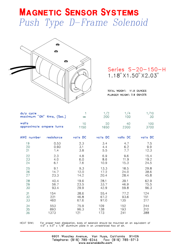 Open Frame Push Solenoid S-20-150-H, Page 1