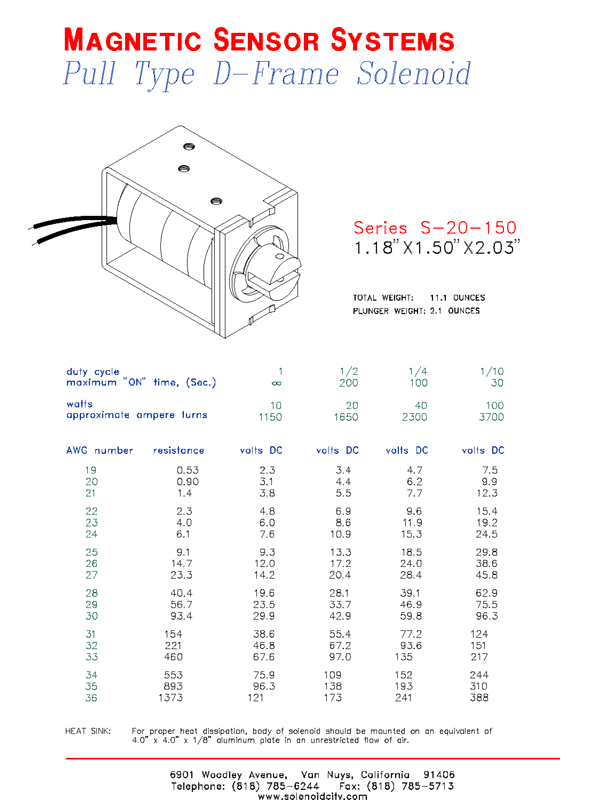 Open Frame Pull Solenoid S-20-150, Page 1