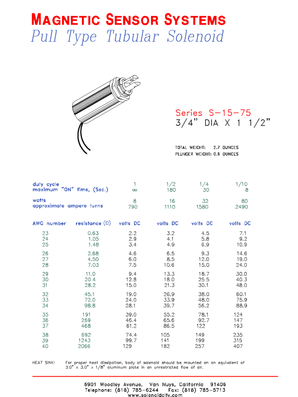 Tubular Pull Solenoid S-15-75, Page 1