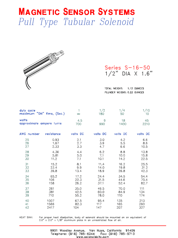 Tubular Pull Solenoid S-16-50, Page 1