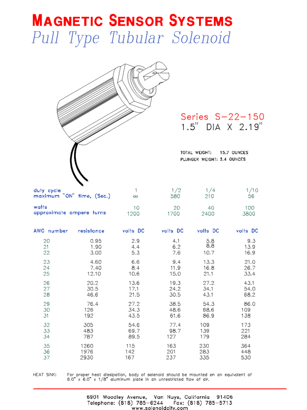 Tubular Pull Solenoid S-22-150, Page 1