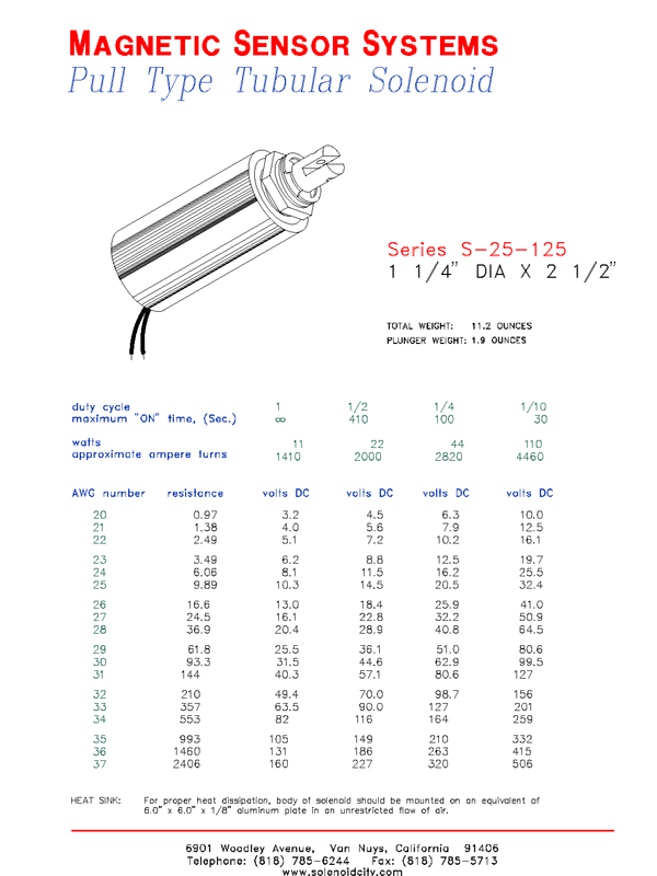 Tubular Pull Solenoid S-25-125, Page 1