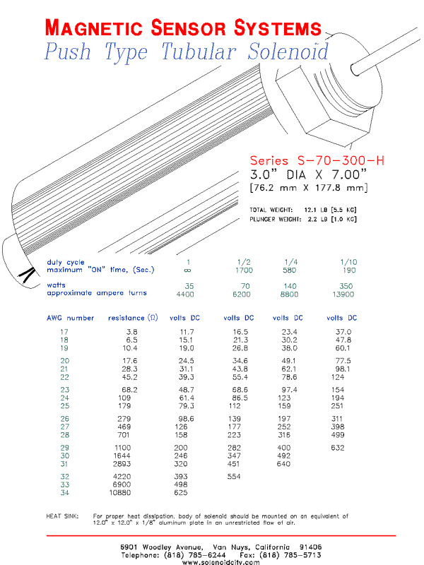 Tubular Push Solenoid S-70-300-H, Page 1