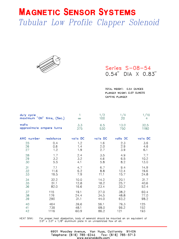 Low Profile Tubular Solenoid S-08-54, Page 1