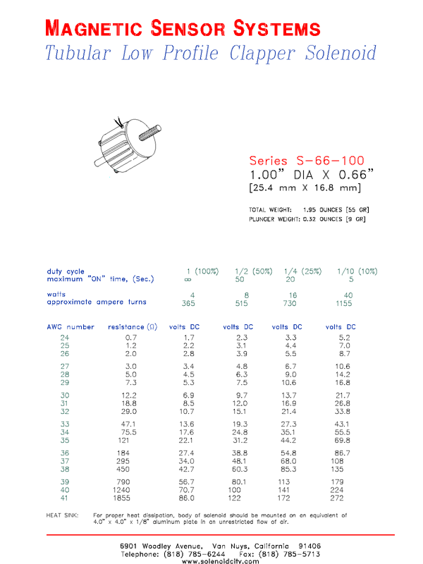 Low Profile Tubular Solenoid S-66-100, Page 1