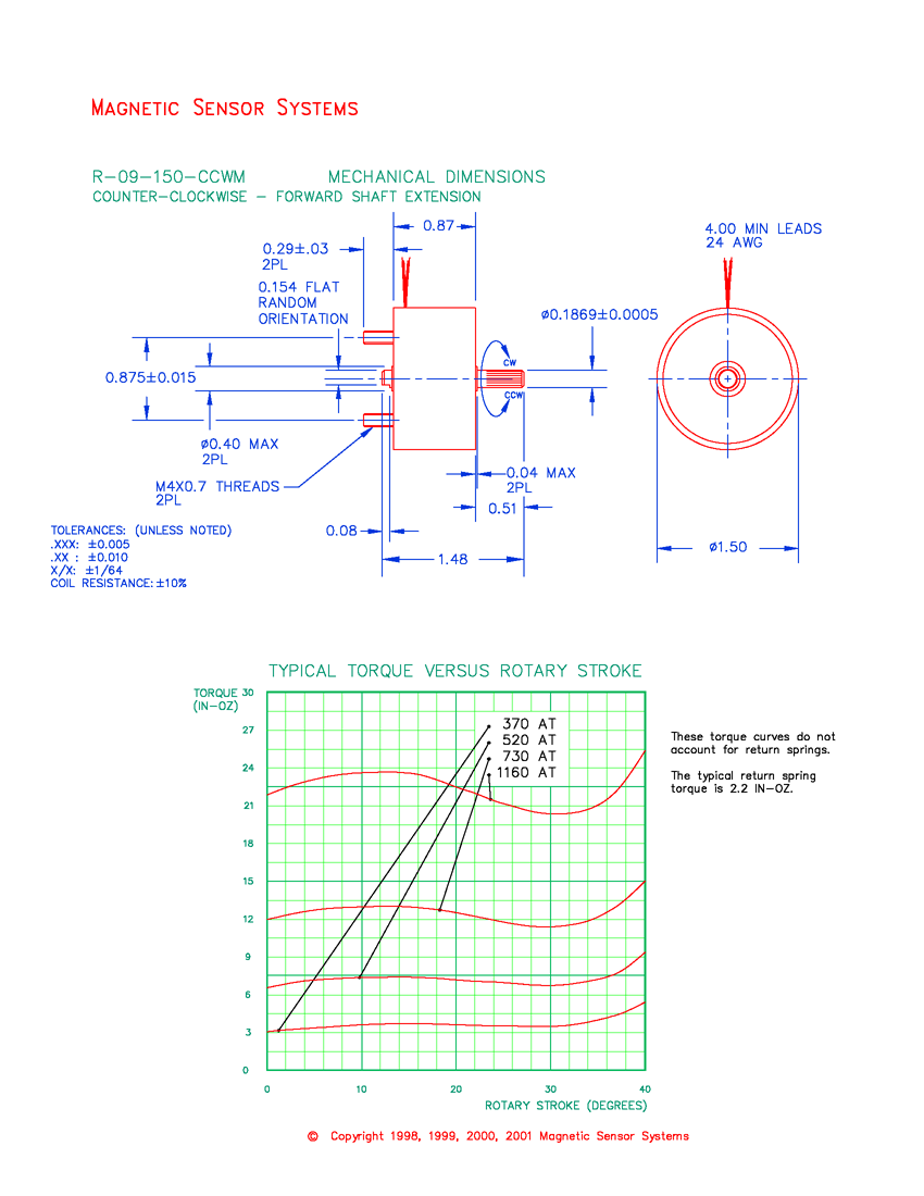 R-09-150-CCWM rotary solenoid mechanical dimensions and performance data