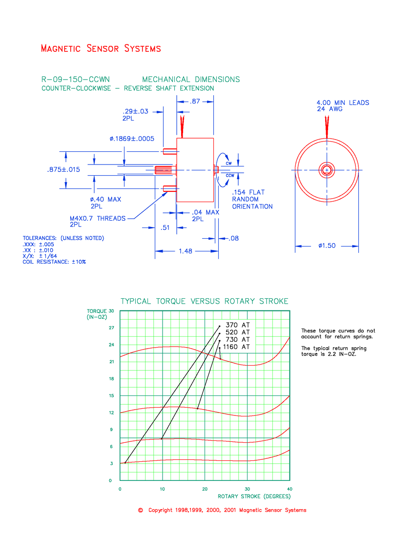 R-09-150-CCWN rotary solenoid mechanical dimensions and performance data