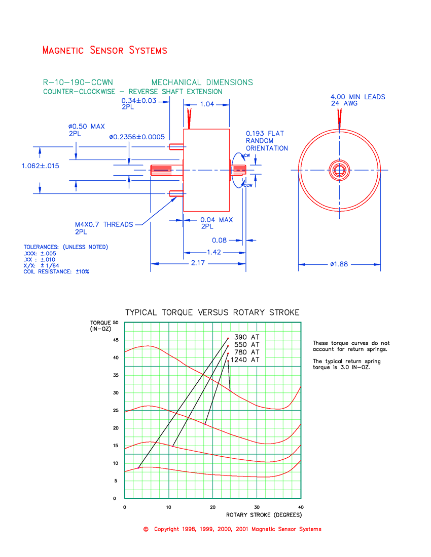 R-10-190-CCWN rotary solenoid mechanical dimensions and performance data