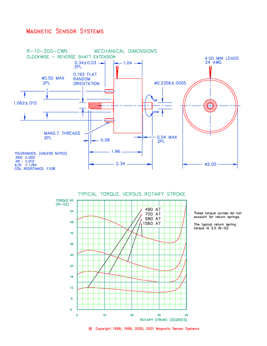 R-10-200-CWN rotary solenoid mechanical dimensions and performance data