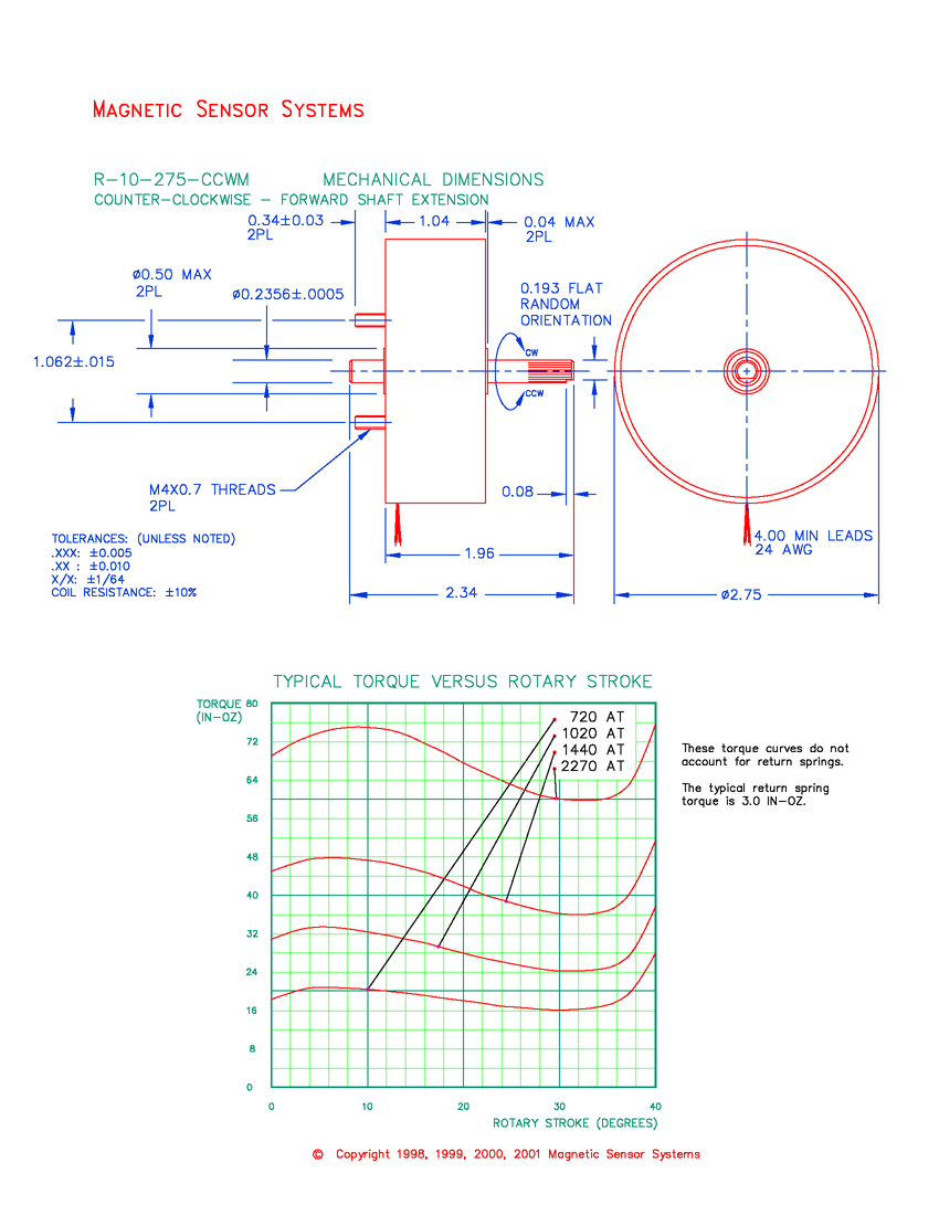 R-10-275-CCWM rotary solenoid mechanical dimensions and performance data