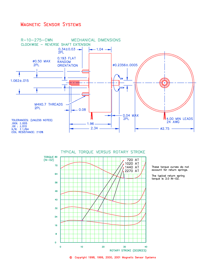 R-10-275-CWN rotary solenoid mechanical dimensions and performance data
