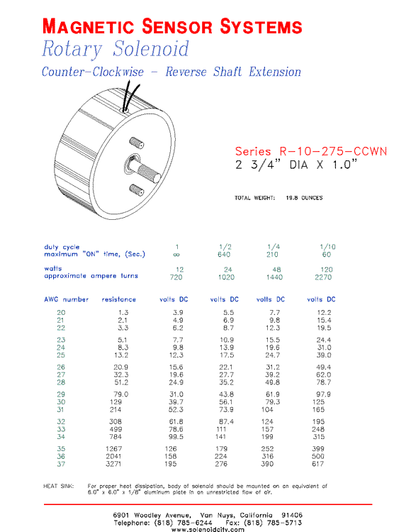 Rotary Solenoid R-10-275-CCWN, Page 1