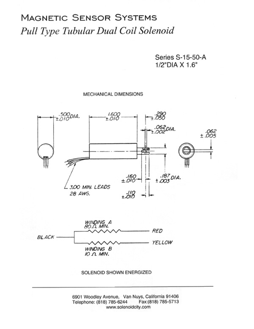 S-15-50-A dual-coil tubular pull solenoid